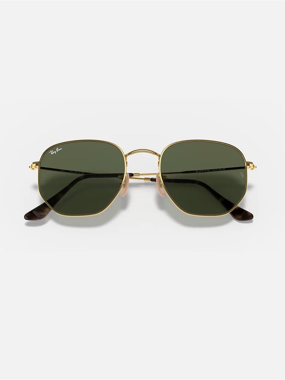 Ray-Ban Hexagonal Gold Frame Green Lens Sunglasses